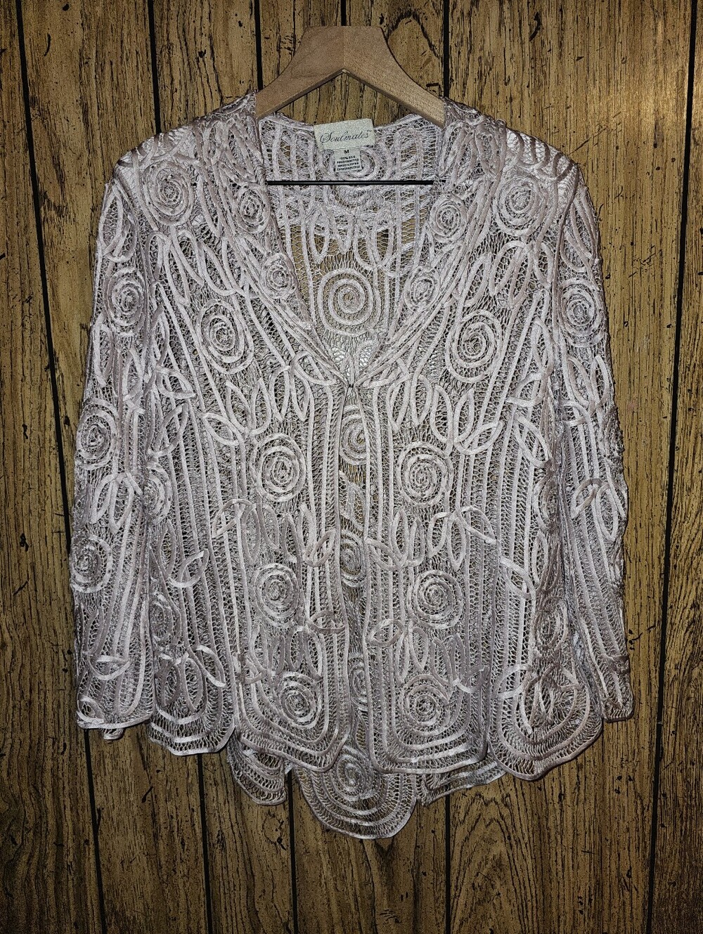 SOULMATES Silk Ribbon Embroidered Rhinestone Collared Formal Jacket - Medium - Picture 2 of 8